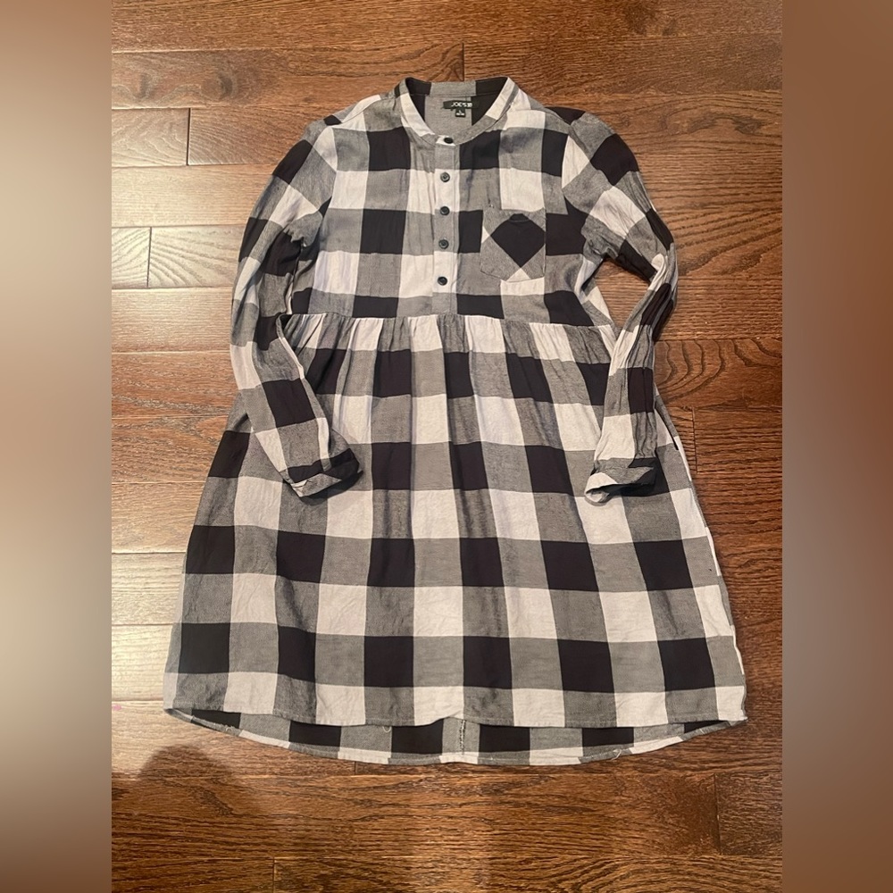Joe”s Plaid black gray flannel  Dress girls  Size 10/12